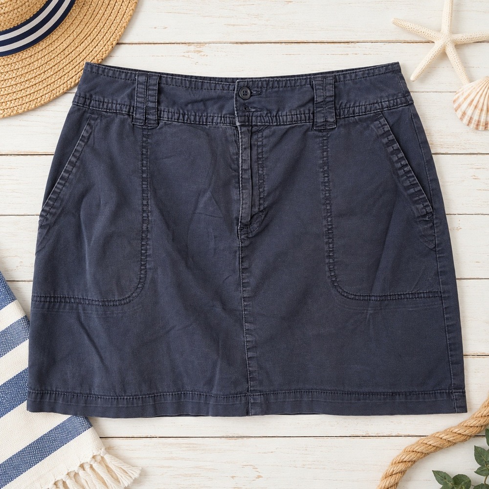 St. Johns Bay Navy Blue Stretch Cotton Skort Size 12 Casual Mini Skirt Pockets